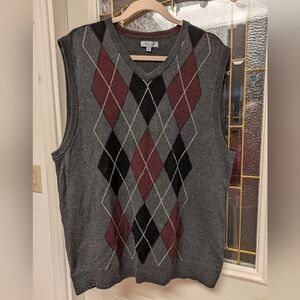 A312, Men's V-Neck Argyle Sweater Vest - Gray, Black, and Burgundy